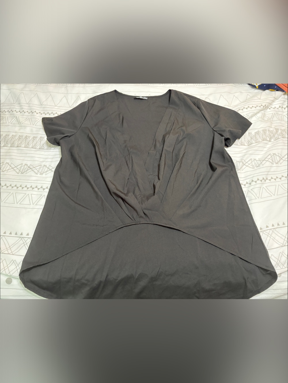 SHEIN Curve Black Short-Sleeve Wrap-Style Deep V-Neck Top